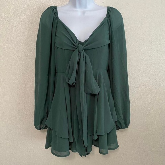 Green Babydoll Ruffled Romper Dress M Feminine Fairy Cottagecore Prairie - Picture 1 of 8